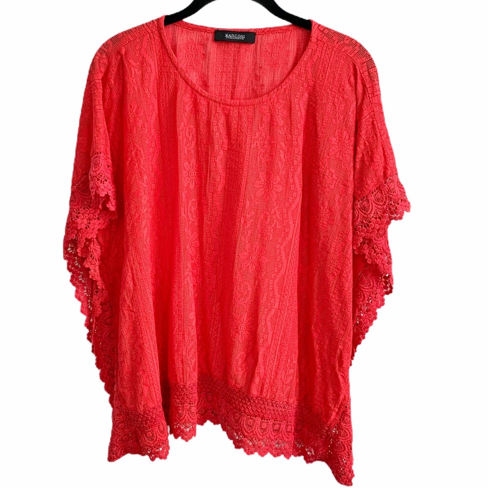Red Lace Boho Poncho Coverup Bat Sleeves